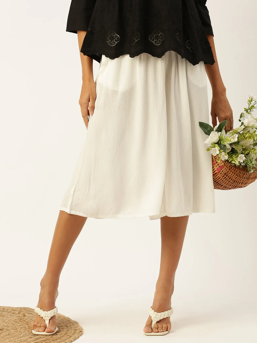 Women Culottes  Solid Viscose Offwhite