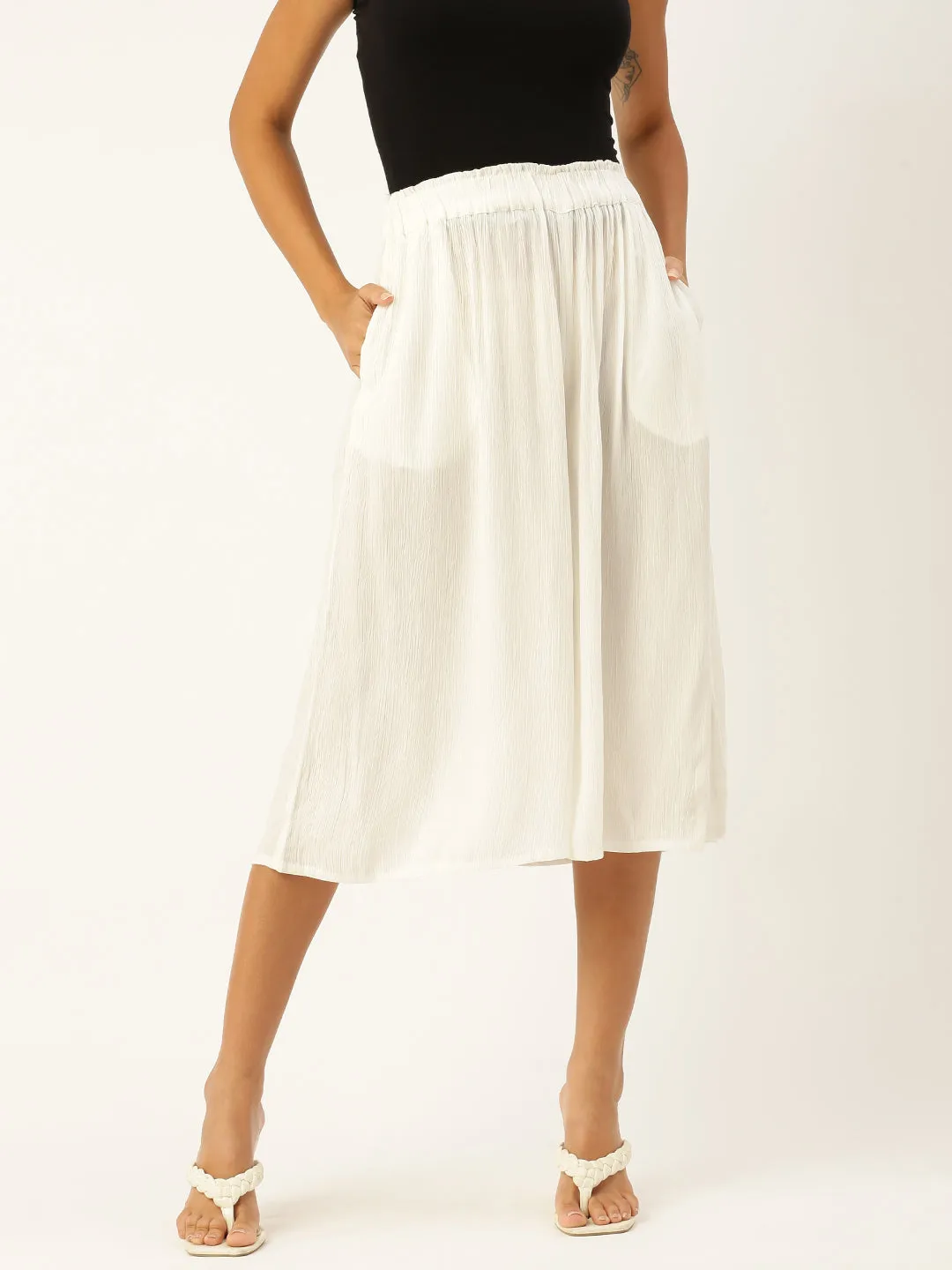 Women Culottes  Solid Viscose Offwhite