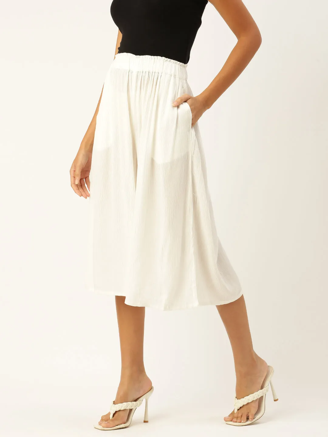 Women Culottes  Solid Viscose Offwhite