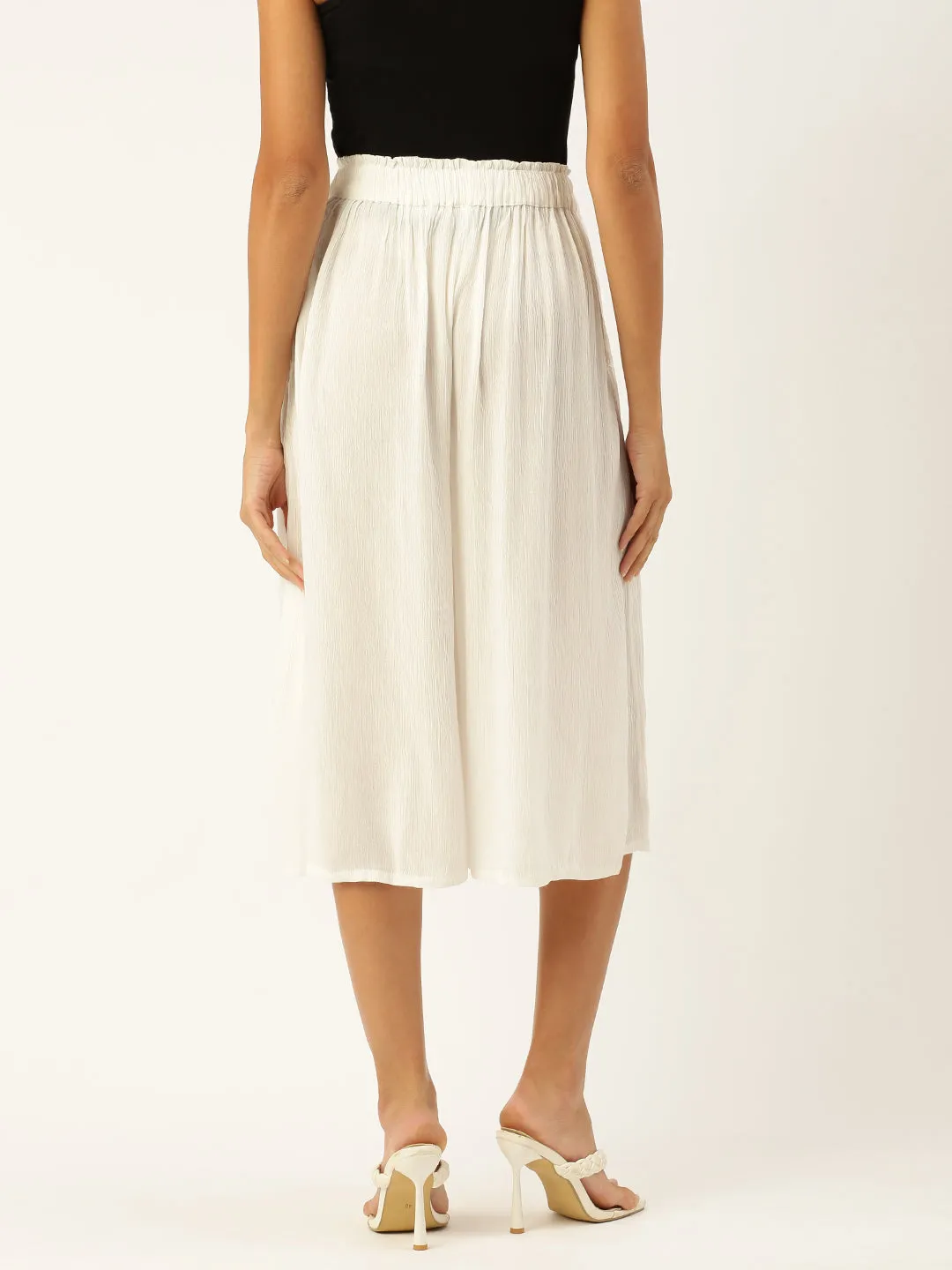 Women Culottes  Solid Viscose Offwhite