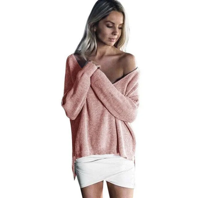 Women Loose Off Shoulder Sweater Korean Fashion Irregular Solid Long Sleeve Knitted Jumper Sweaters And Pullovers sueter GS