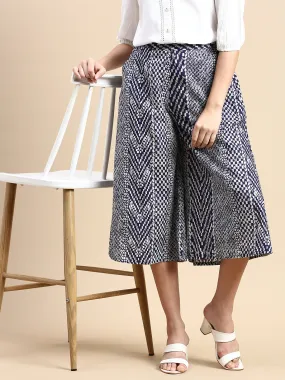 Women Printed Culottes Navy Blue