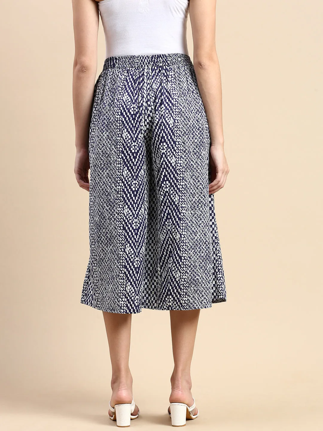 Women Printed Culottes Navy Blue