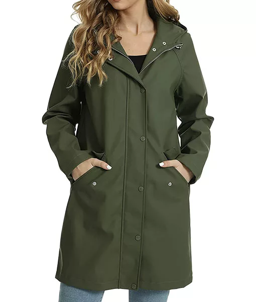 Womens Green Hooded Rain Coat | TLC