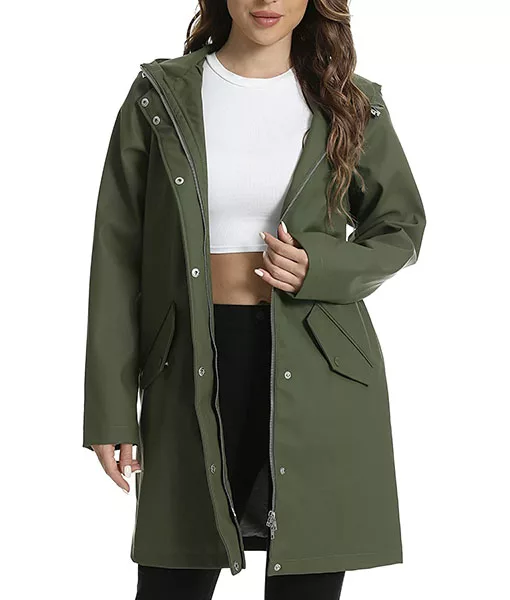 Womens Green Hooded Rain Coat | TLC