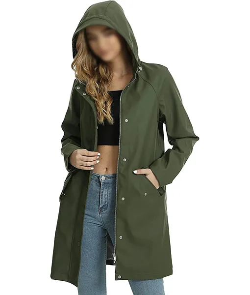 Womens Green Hooded Rain Coat | TLC