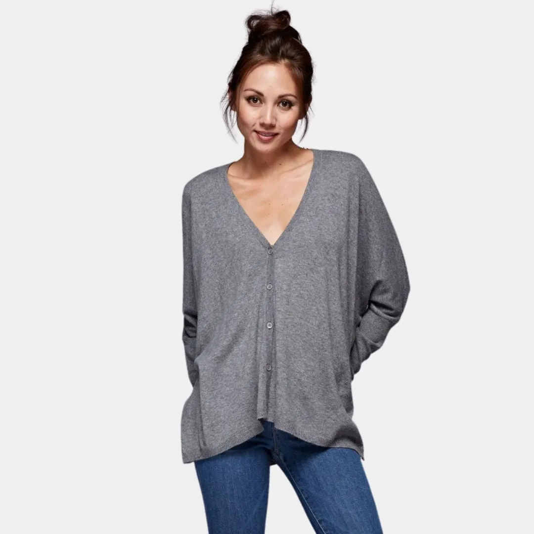 Wool Blend Oversized Boxy Cardigan (Heather Grey)