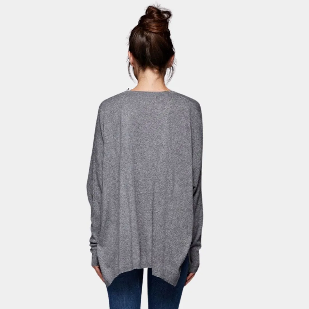 Wool Blend Oversized Boxy Cardigan (Heather Grey)