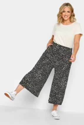 YOURS Curve Black & Natural Lepoard Print Midaxi Culottes