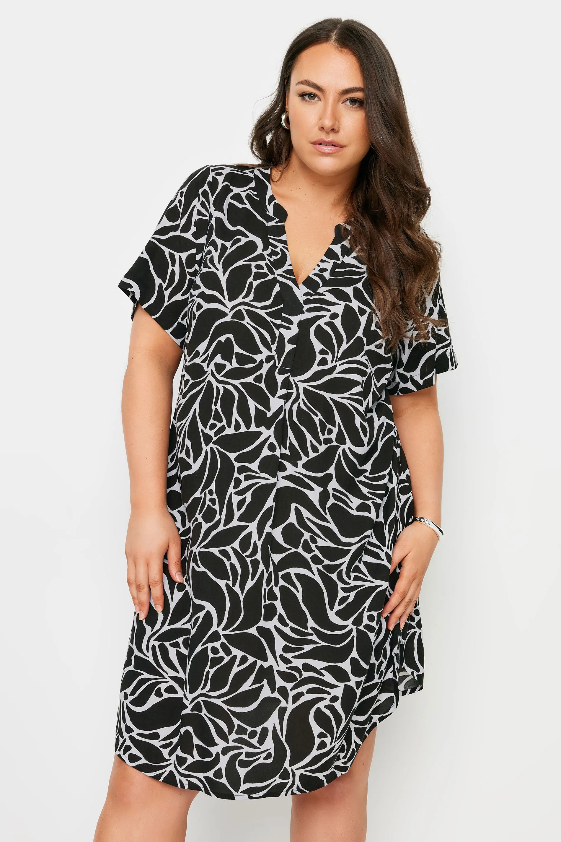 YOURS Curve Black Abstract Print Tunic Dress