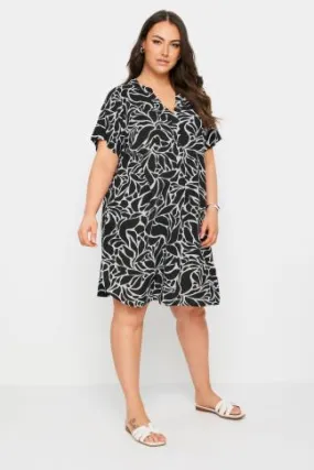 YOURS Curve Black Abstract Print Tunic Dress