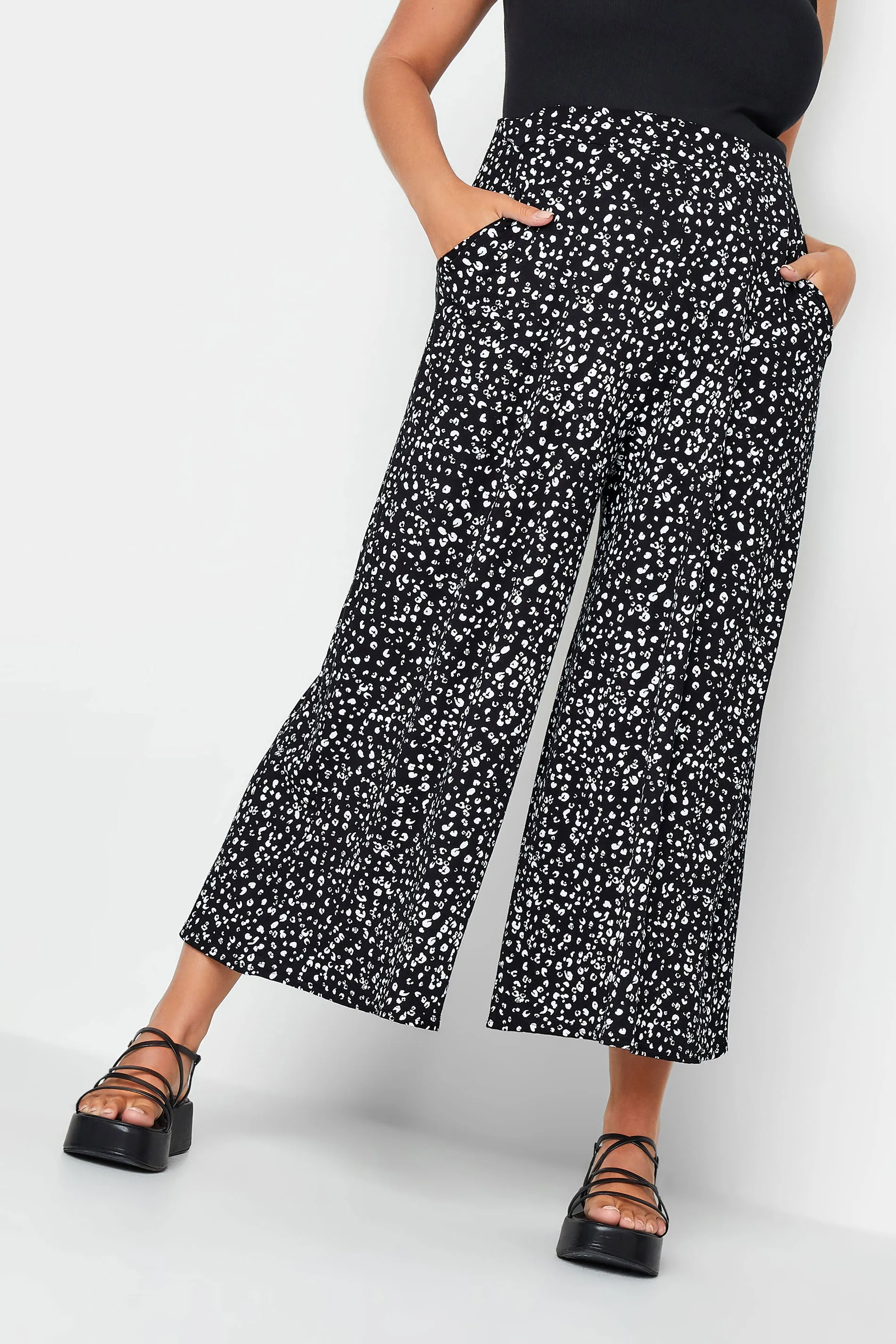 YOURS Curve Black Leopard Print Midaxi Culottes