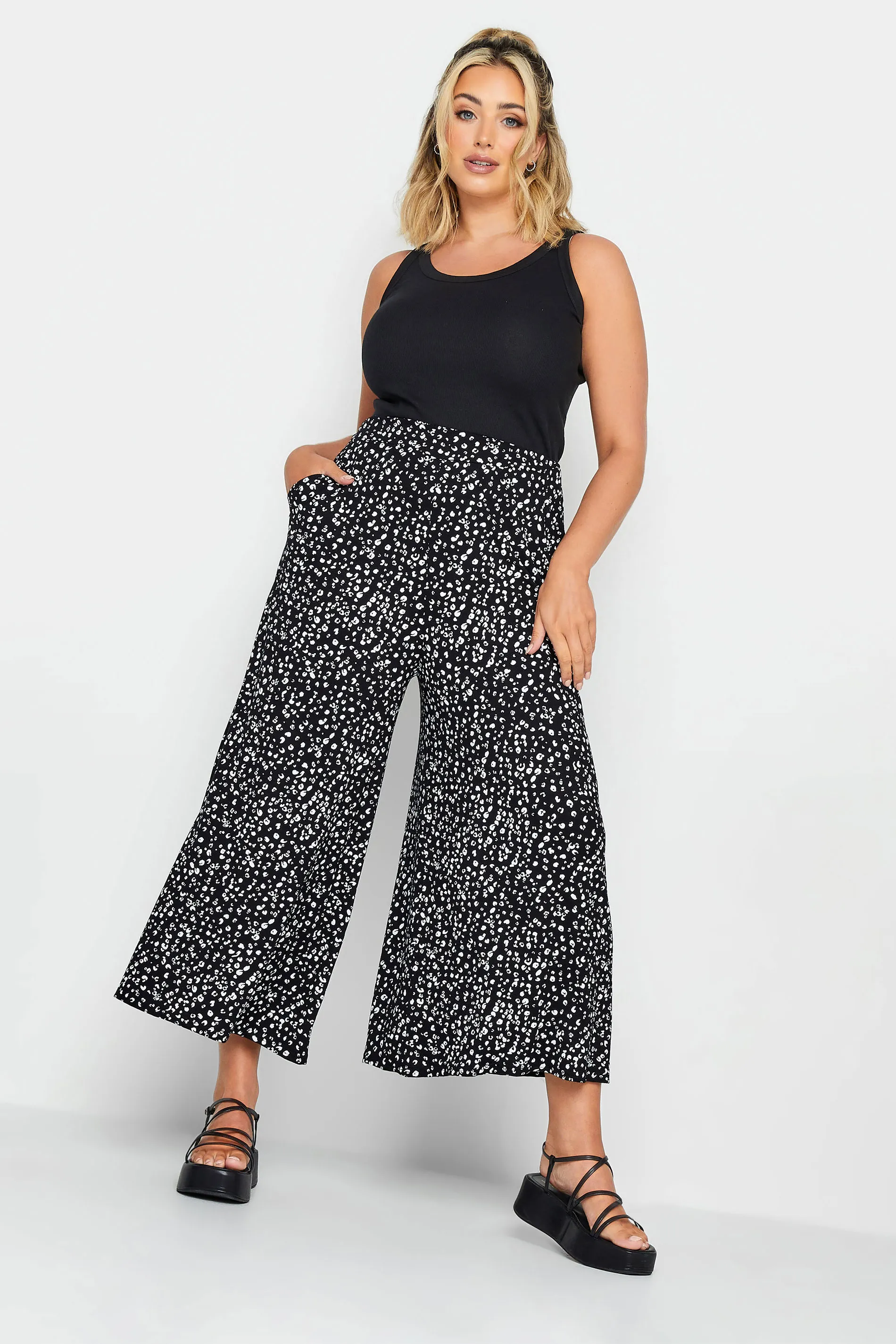 YOURS Curve Black Leopard Print Midaxi Culottes