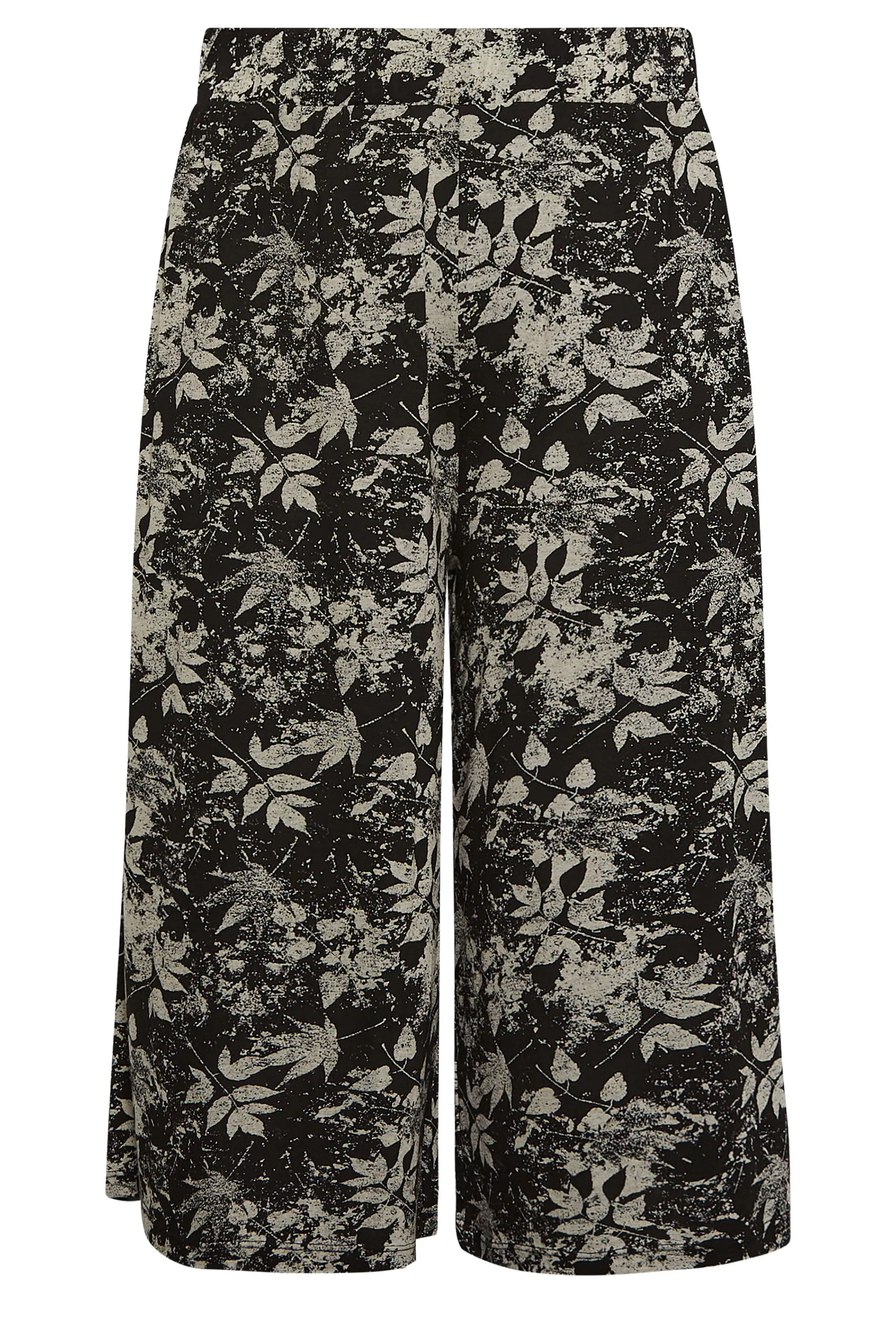 YOURS Curve Black Mixed Leaf Print Culottes