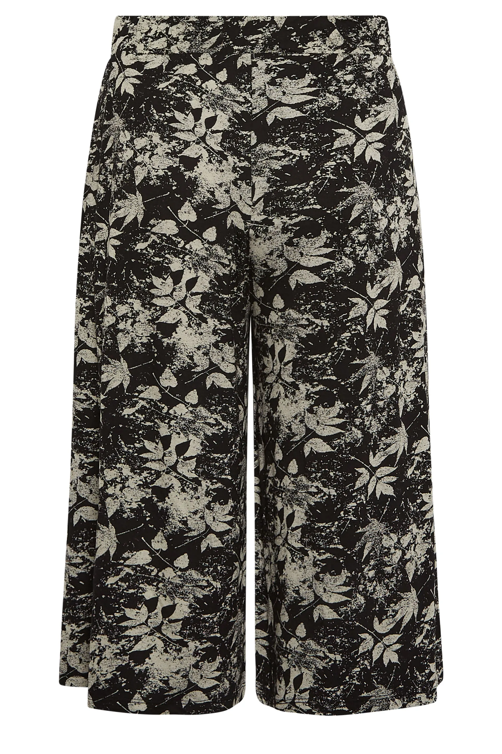 YOURS Curve Black Mixed Leaf Print Culottes