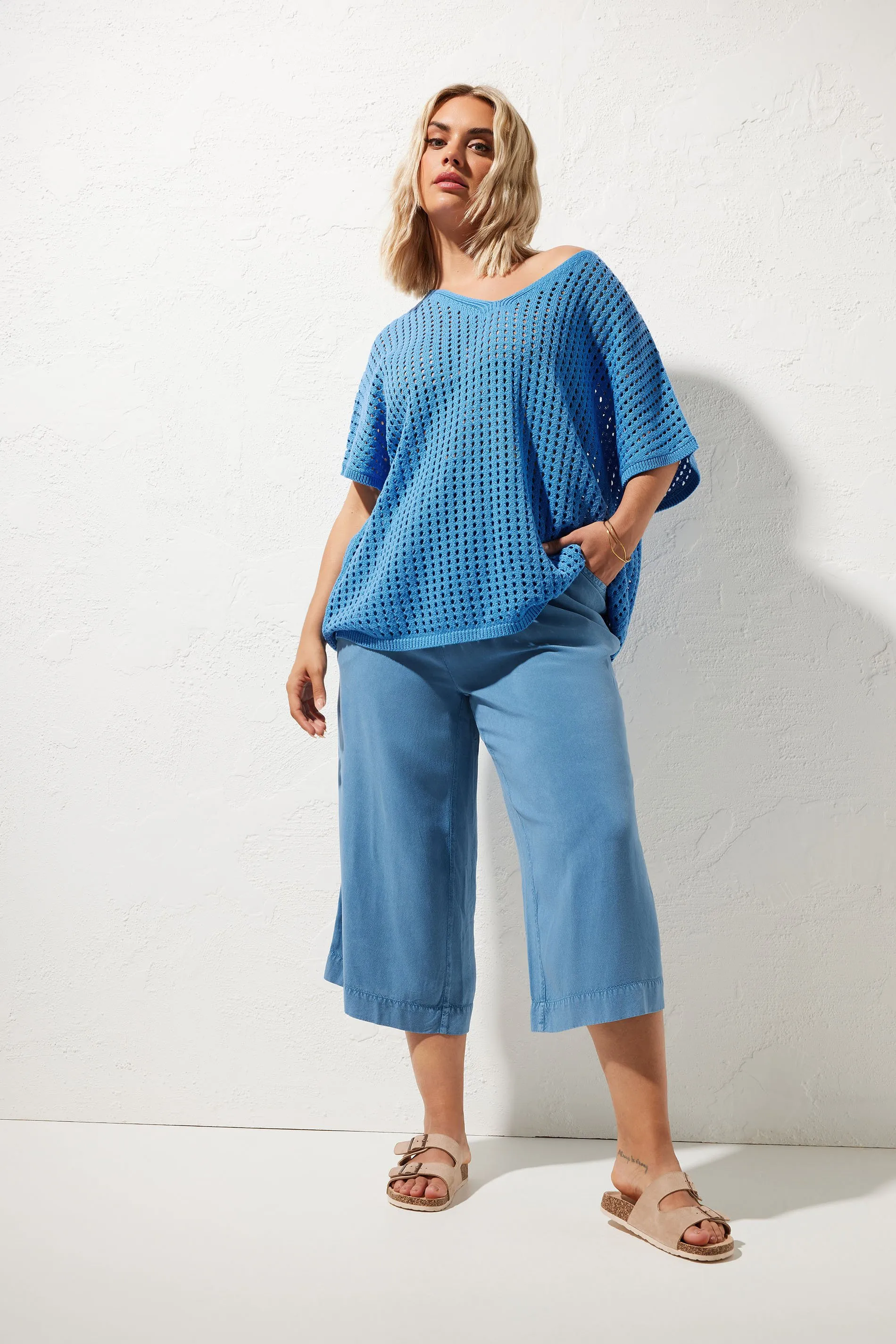 YOURS Curve Blue Chambray Culottes