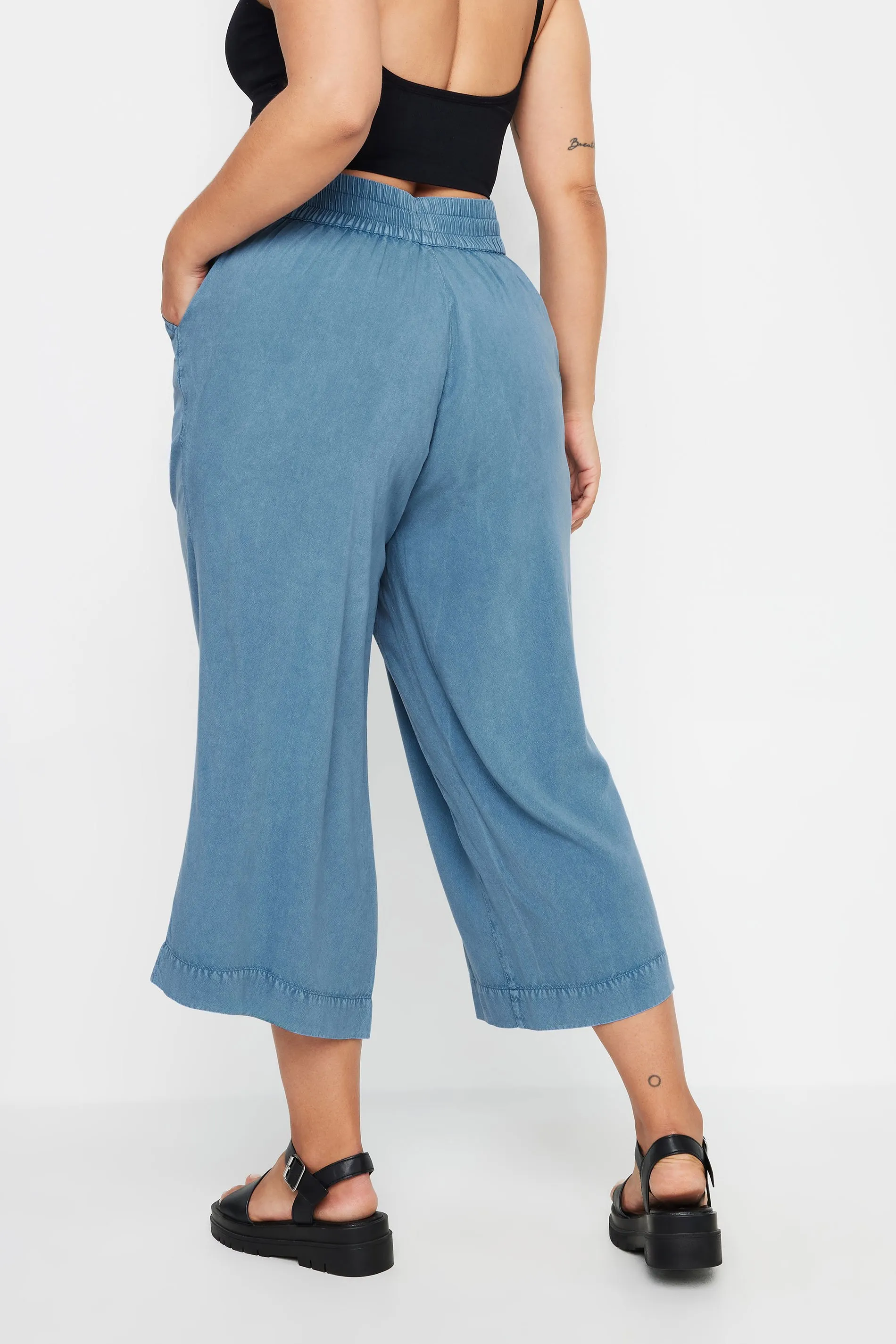 YOURS Curve Blue Chambray Culottes