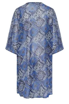 YOURS Curve Blue Tile Print Chiffon Kimono