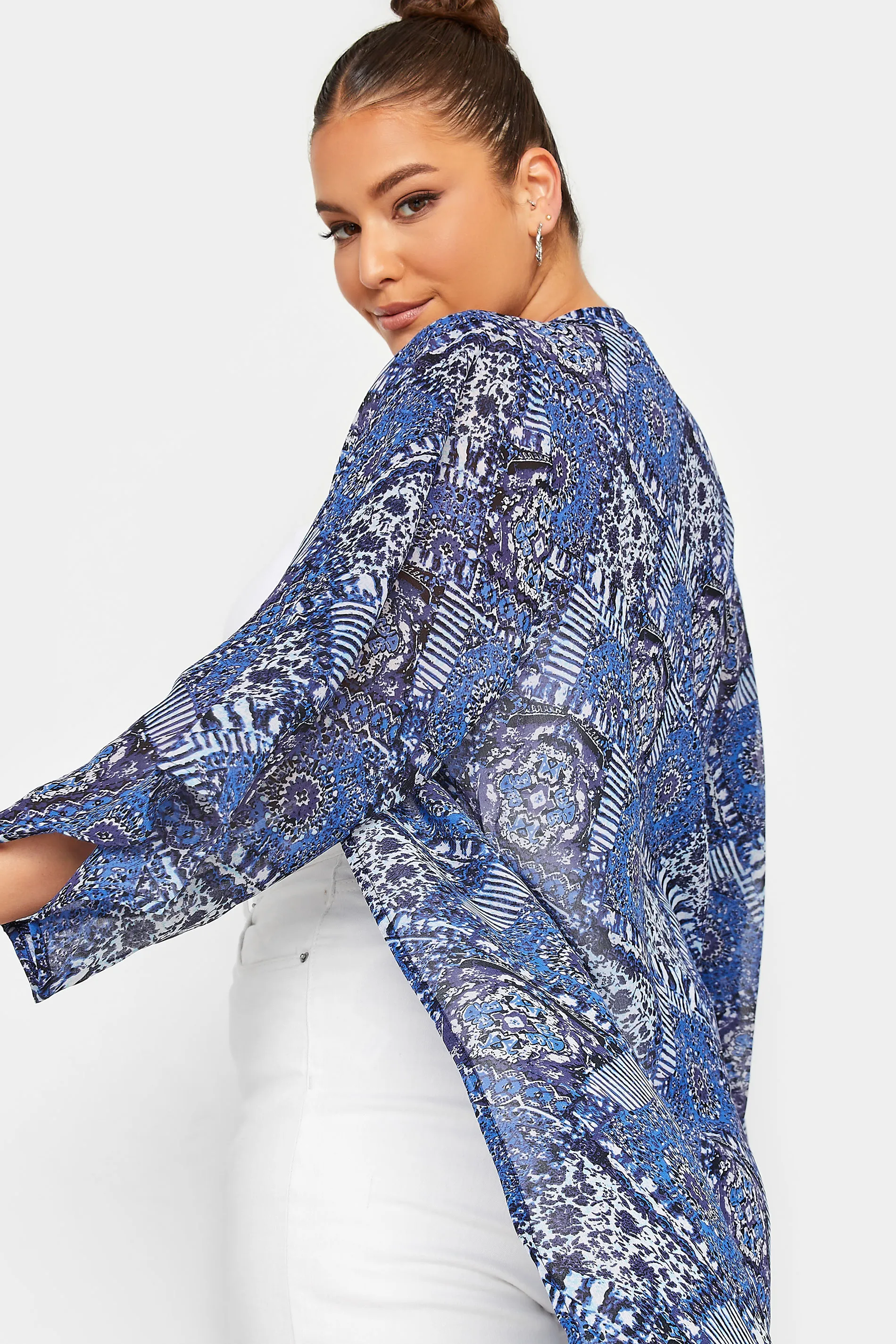 YOURS Curve Blue Tile Print Chiffon Kimono