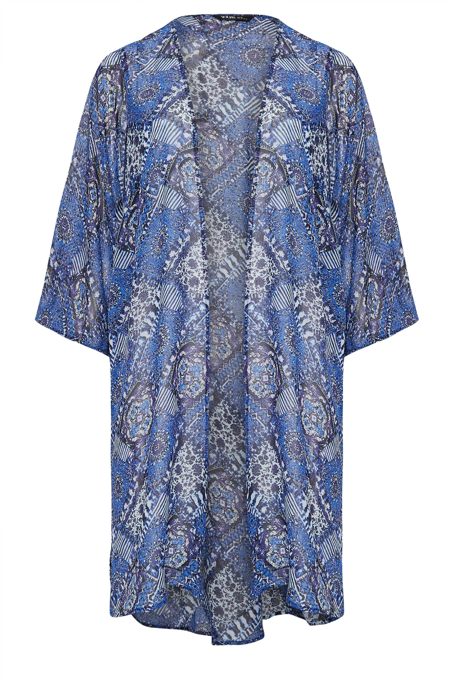 YOURS Curve Blue Tile Print Chiffon Kimono