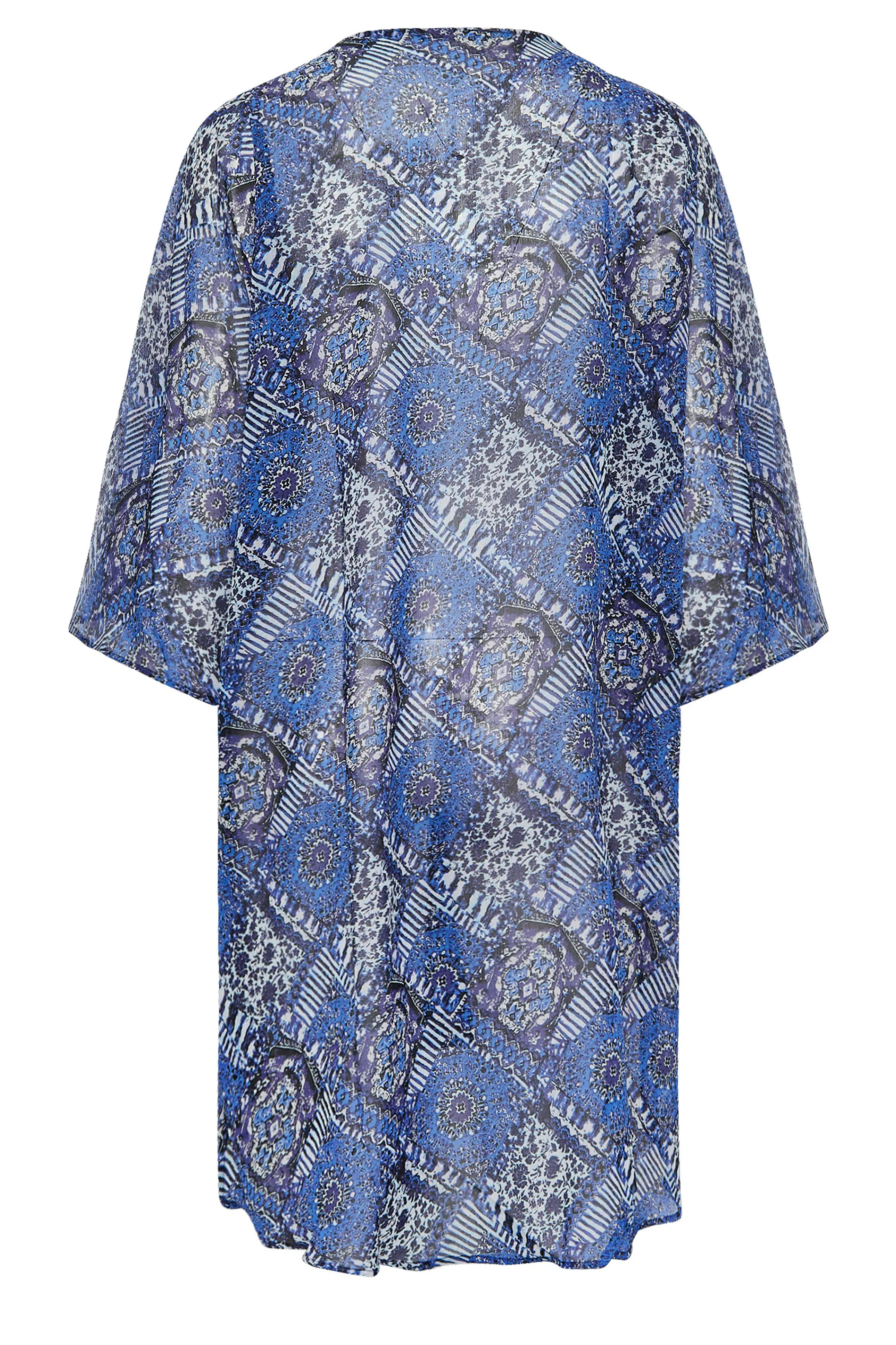 YOURS Curve Blue Tile Print Chiffon Kimono