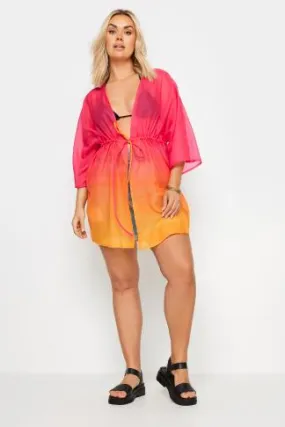 YOURS Curve Pink & Orange Ombre Tie Front Kimono