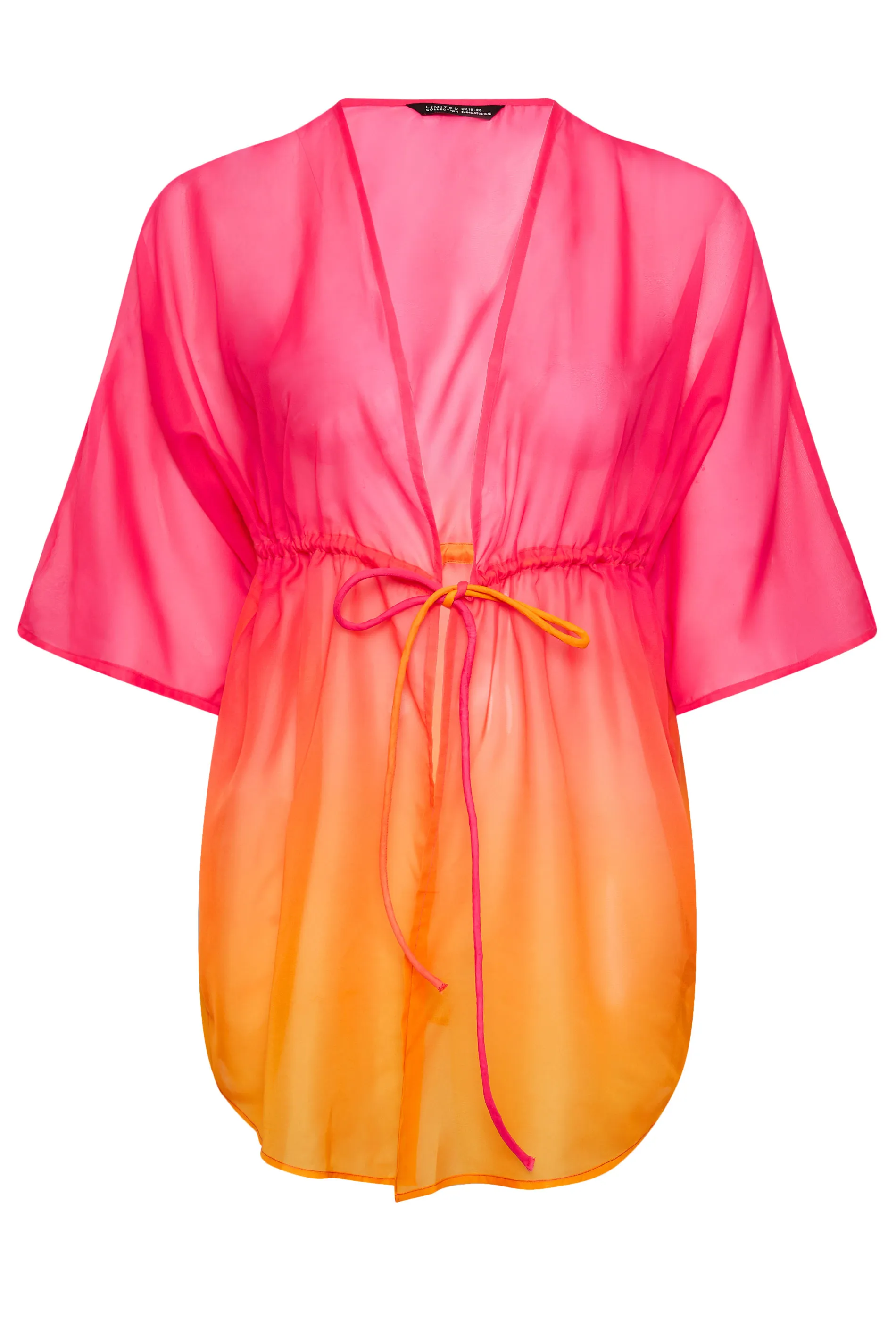 YOURS Curve Pink & Orange Ombre Tie Front Kimono