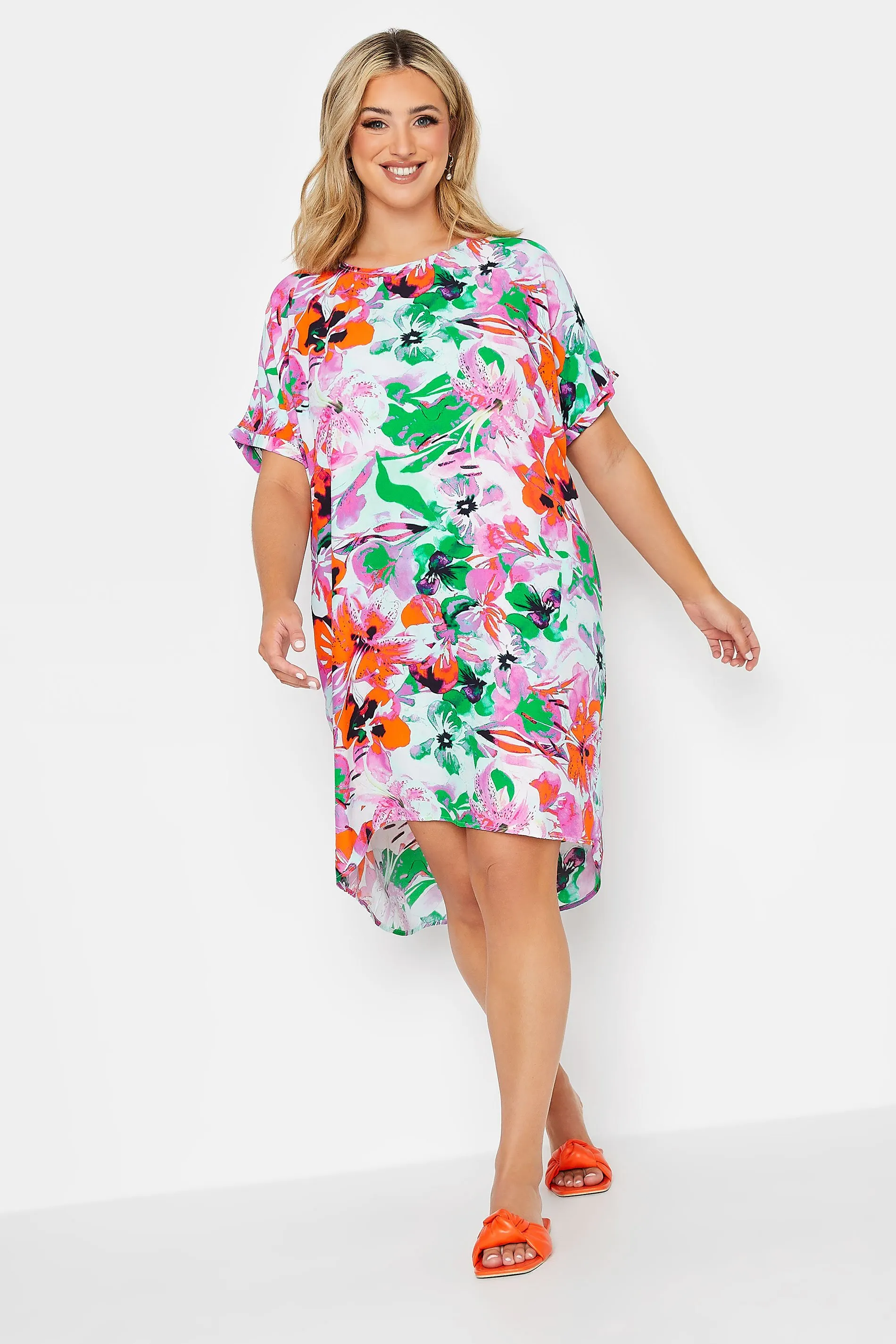 YOURS Curve Pink Floral Print Tunic Dress