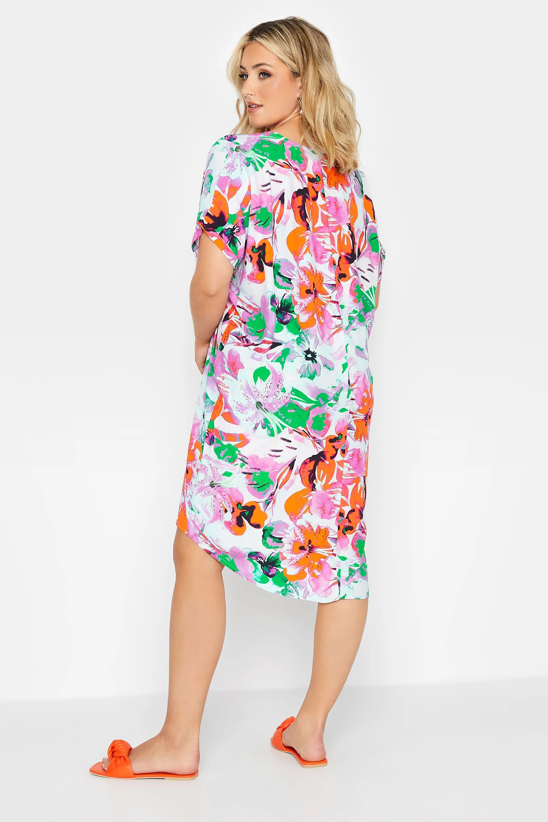 YOURS Curve Pink Floral Print Tunic Dress